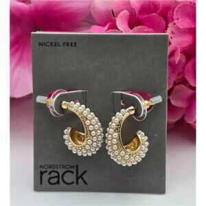 Nordstrom Rack Pearl Hoop Earrings Gold Tone Faux Pearl 1 Inch Nickel Free